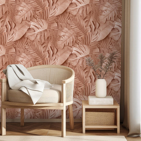 DecoratorsBest Large Photoreal Tropical Leaves Terracotta Wallpaper