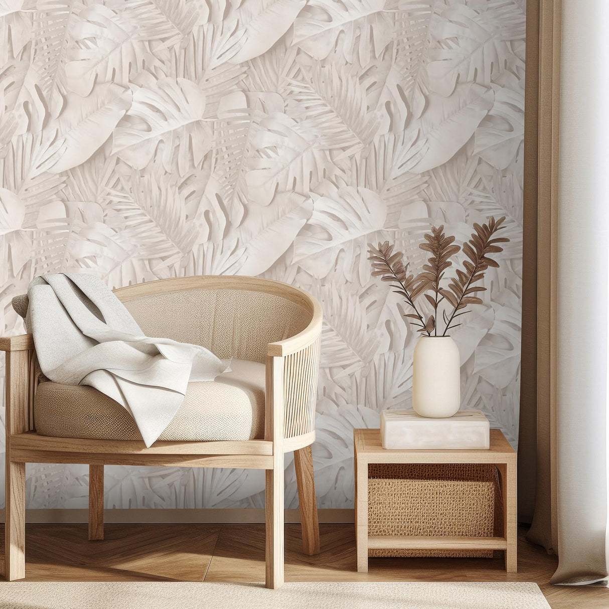 DecoratorsBest Large Photoreal Tropical Leaves Beige Wallpaper