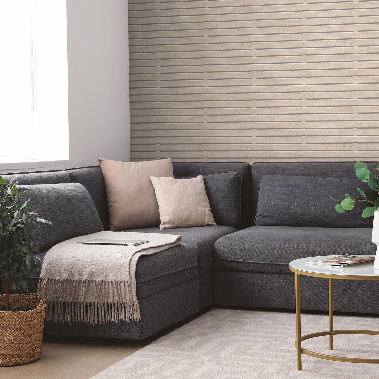 DecoratorsBest Horizontal Wood Slat Beige Wallpaper