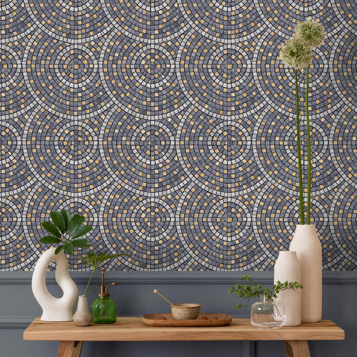 DecoratorsBest Mosaic Mirage Black and Grey Wallpaper