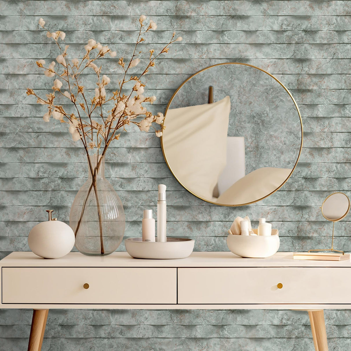 DecoratorsBest Wavy Marble Stripe Sage Green Wallpaper