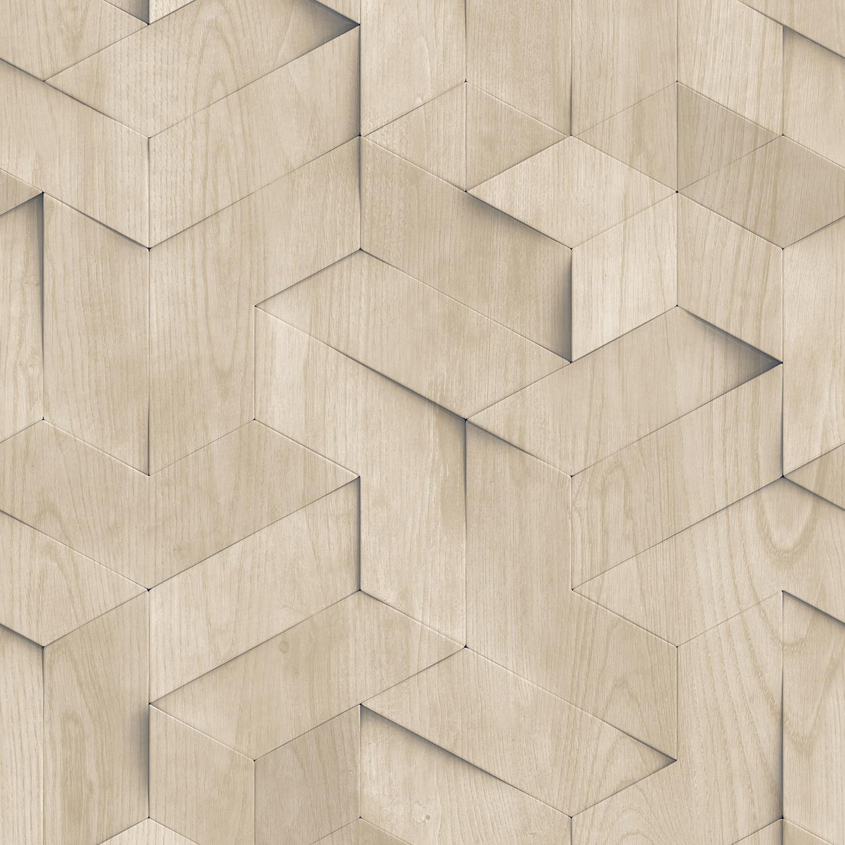 DecoratorsBest Geo Wood Block Illusion Natural Wallpaper