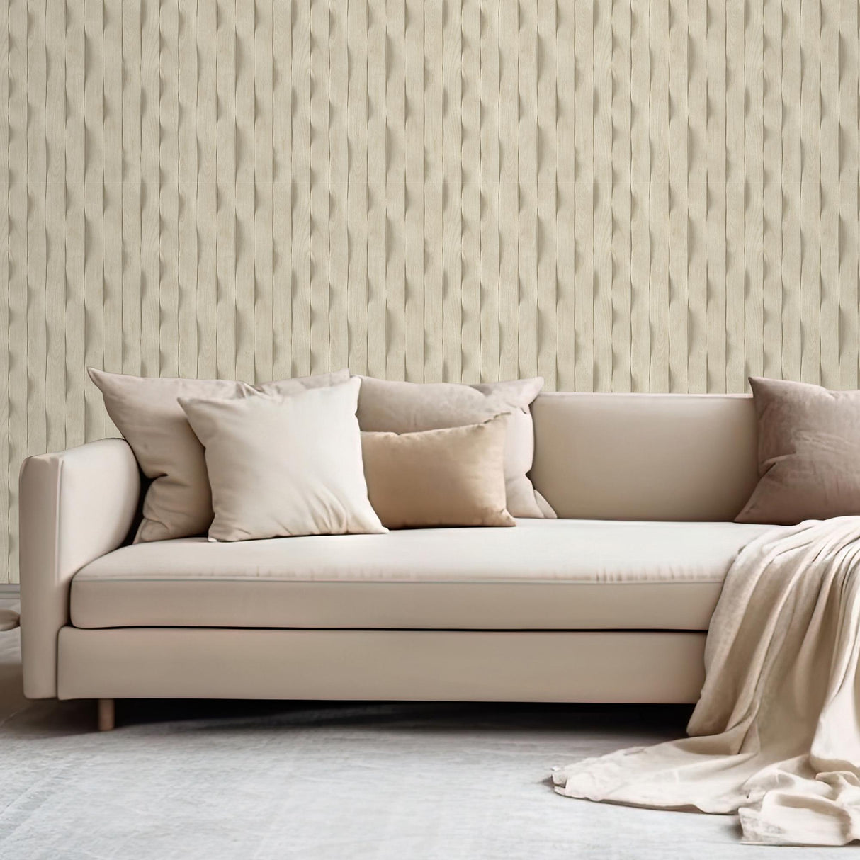 DecoratorsBest Wavy Wood Slat Ecru Light Natural Wood Wallpaper