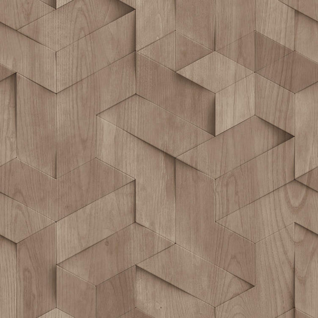 DecoratorsBest Geo Wood Block Illusion Taupe Wallpaper