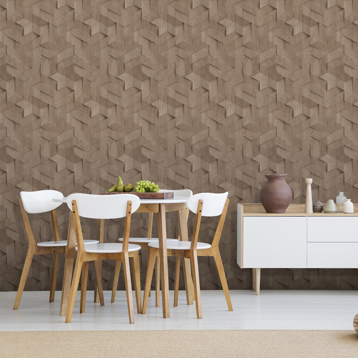 DecoratorsBest Geo Wood Block Illusion Taupe Wallpaper