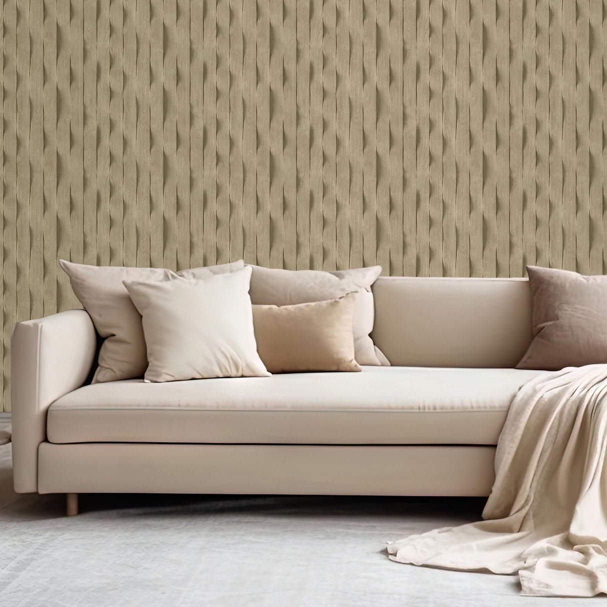 DecoratorsBest Wavy Wood Slat Ecru Taupe Wallpaper