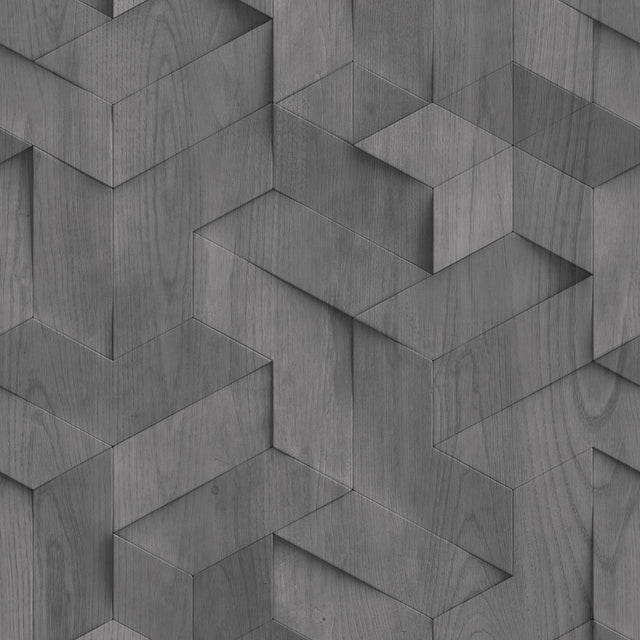 DecoratorsBest Geo Wood Block Illusion Dark Grey Wallpaper