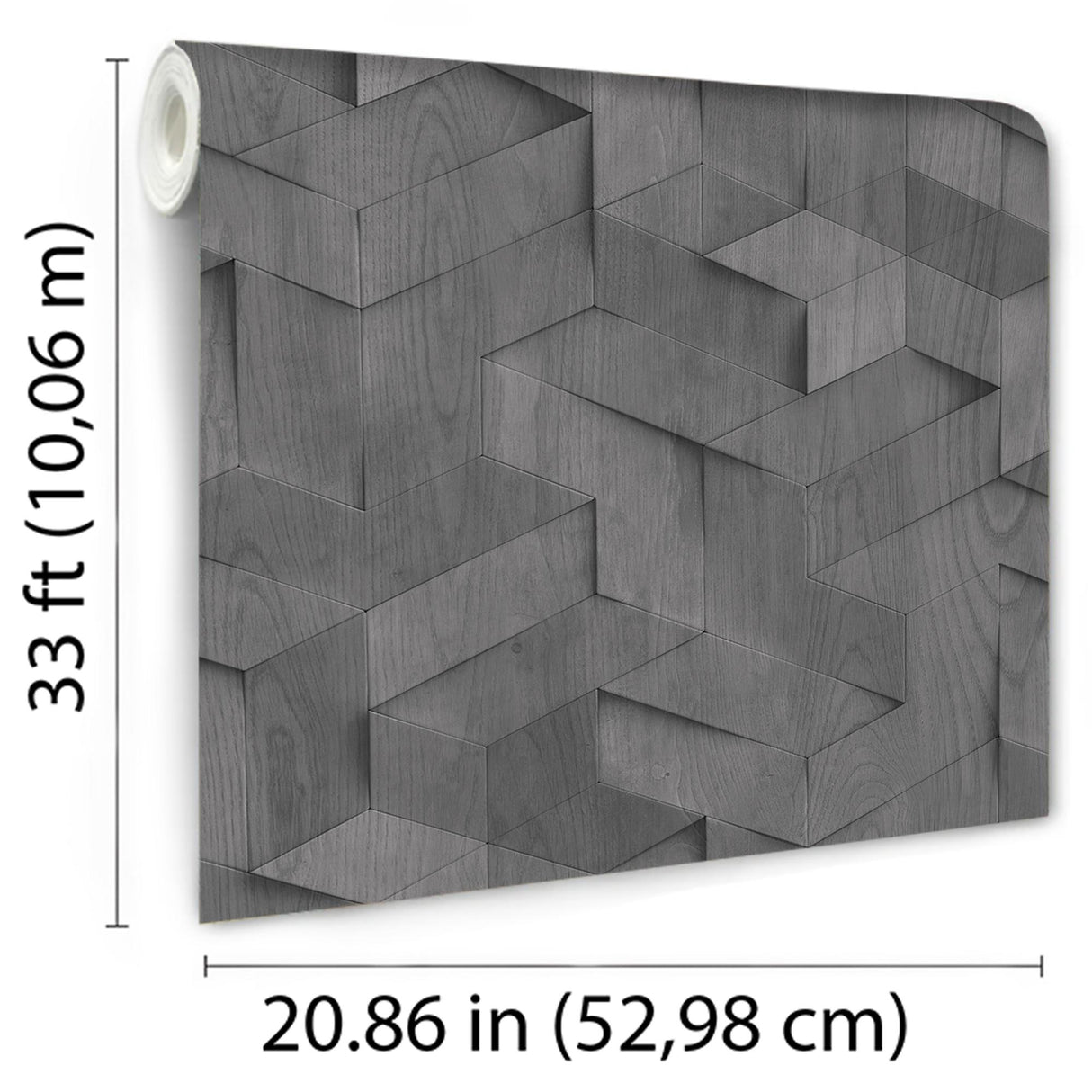 DecoratorsBest Geo Wood Block Illusion Dark Grey Wallpaper