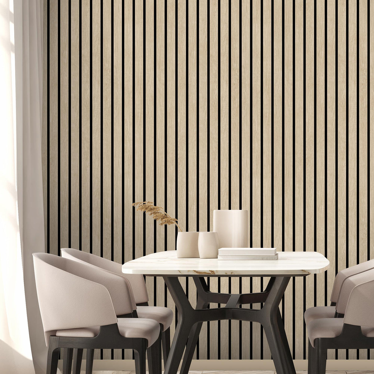 DecoratorsBest Modern Wood Slat Beige Wallpaper