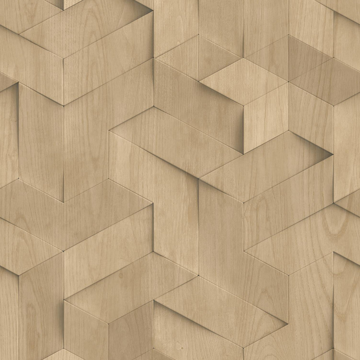 DecoratorsBest Geo Wood Block Illusion Beige Wallpaper