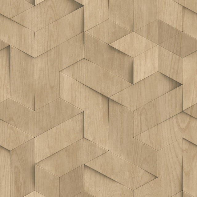 DecoratorsBest Geo Wood Block Illusion Beige Wallpaper