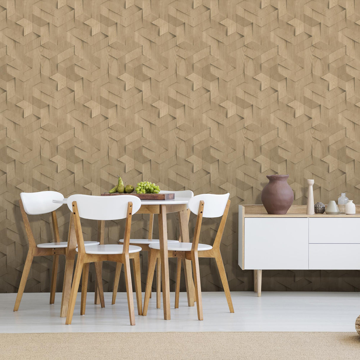 DecoratorsBest Geo Wood Block Illusion Beige Wallpaper