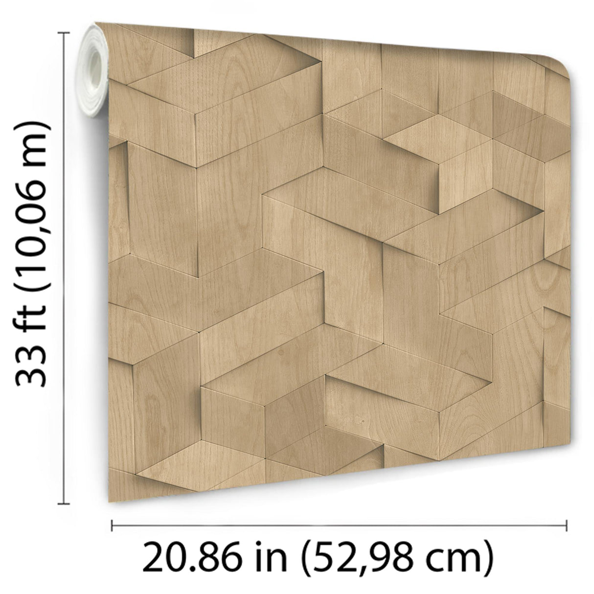 DecoratorsBest Geo Wood Block Illusion Beige Wallpaper