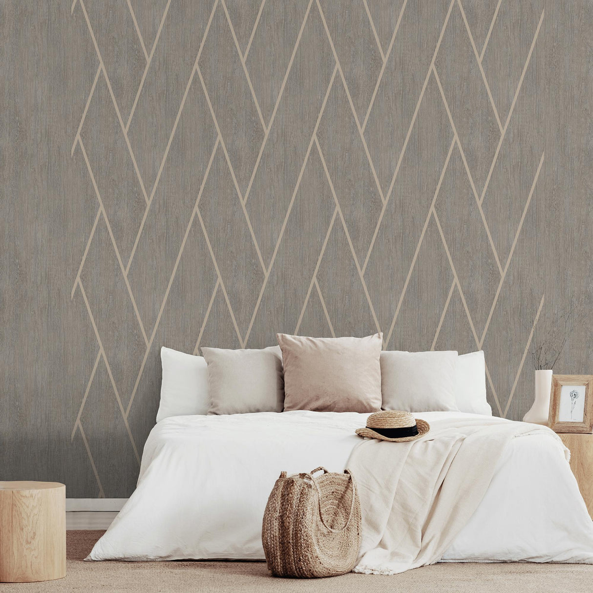 DecoratorsBest Chevron Woodgrain Taupe Wallpaper