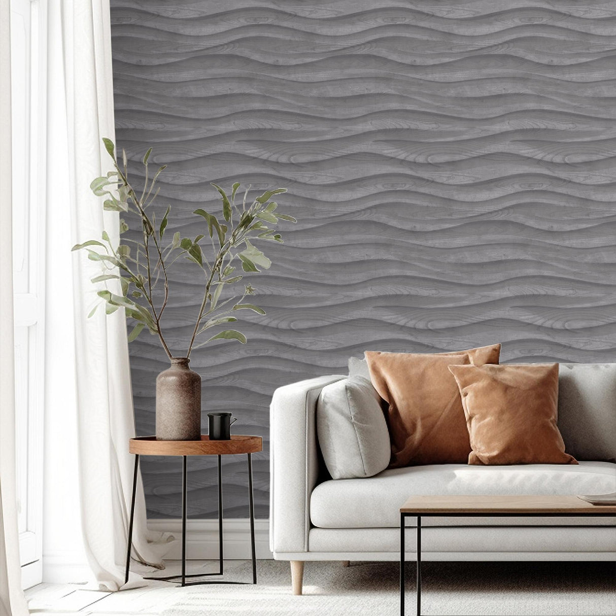 DecoratorsBest Natural Drift Wavy Wood Dark Grey Wallpaper