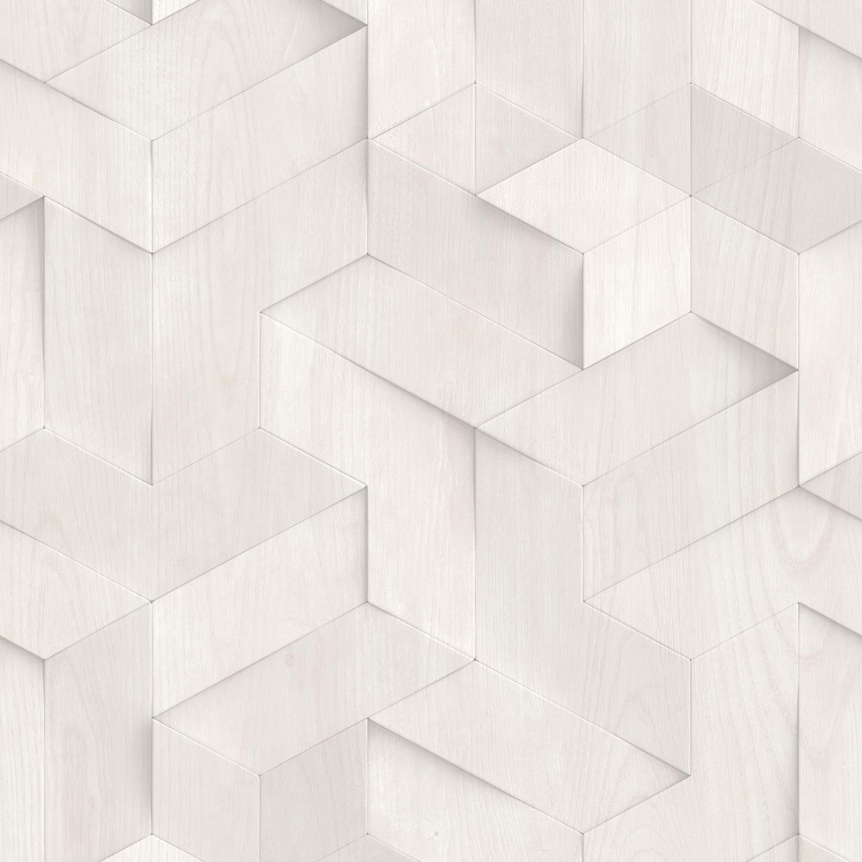 DecoratorsBest Geo Wood Block Illusion Light Grey Off White Wallpaper