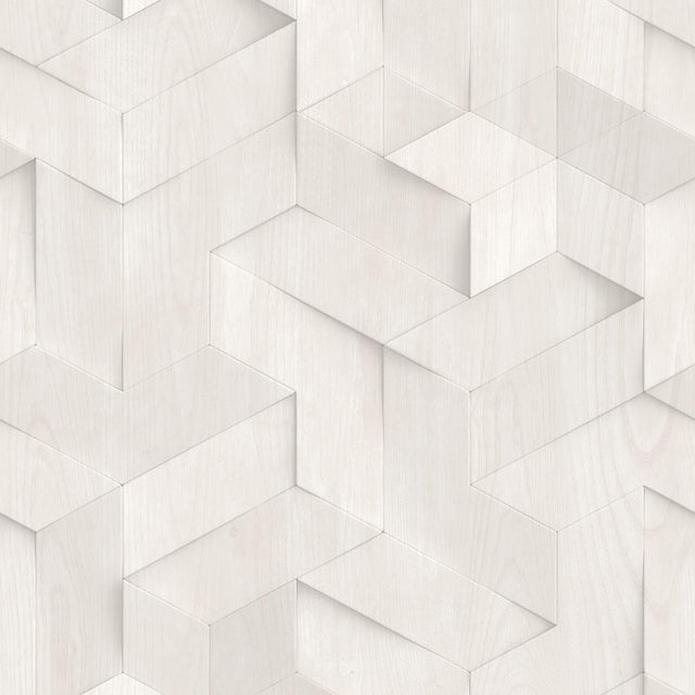 DecoratorsBest Geo Wood Block Illusion Light Grey Off White Wallpaper