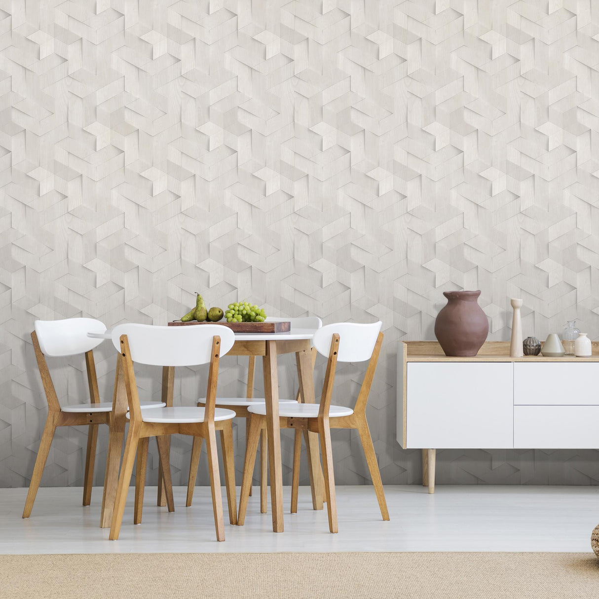 DecoratorsBest Geo Wood Block Illusion Light Grey Off White Wallpaper