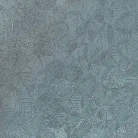 DecoratorsBest Luminous Leaf Collage Turquoise on Foil with Ultra Fine Emboss Wallpaper