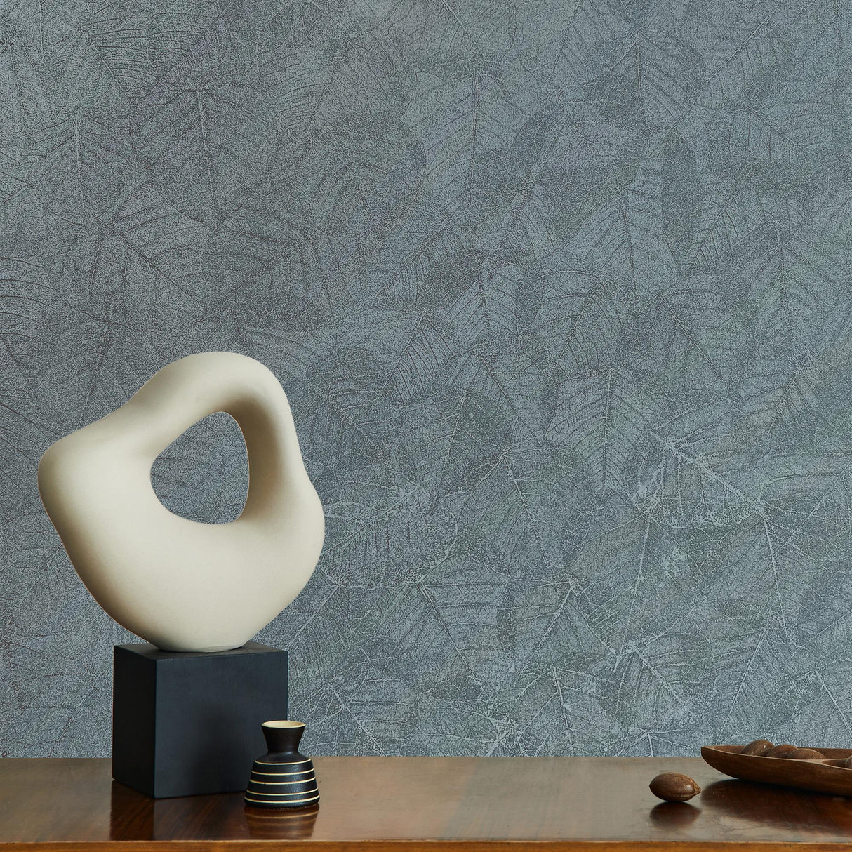 DecoratorsBest Luminous Leaf Collage Turquoise on Foil with Ultra Fine Emboss Wallpaper