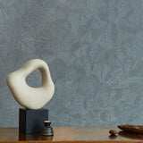 DecoratorsBest Luminous Leaf Collage Turquoise on Foil with Ultra Fine Emboss Wallpaper