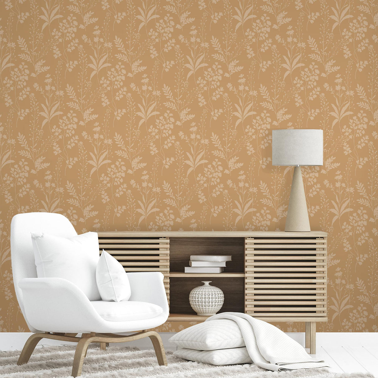 DecoratorsBest Wildflower Silhouettes Yellow Wallpaper