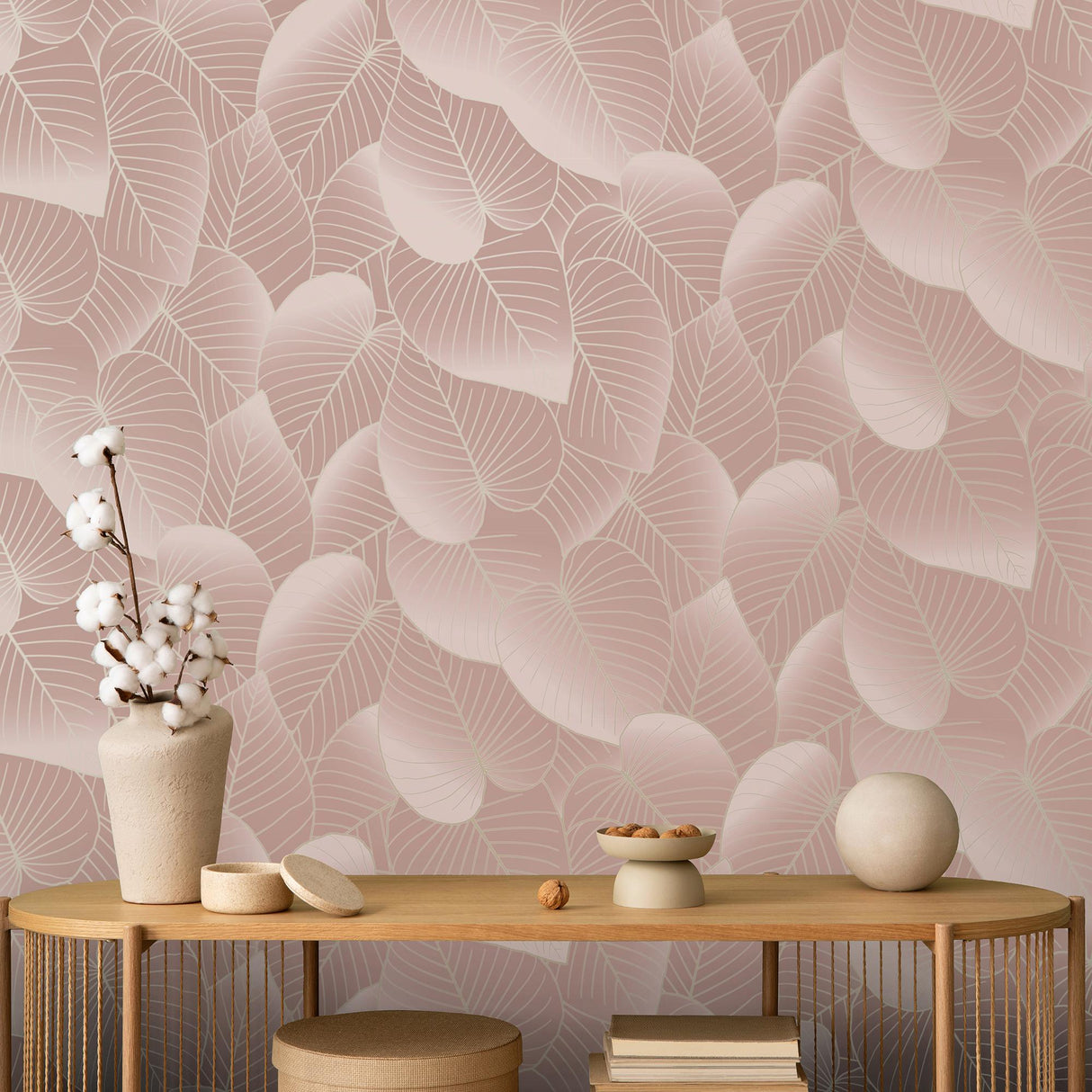 DecoratorsBest Graphic Leaves Blush with Foil Accents Wallpaper