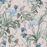DecoratorsBest Mint Birds and Dragonflies Botanical Dust Pink Ground Wallpaper