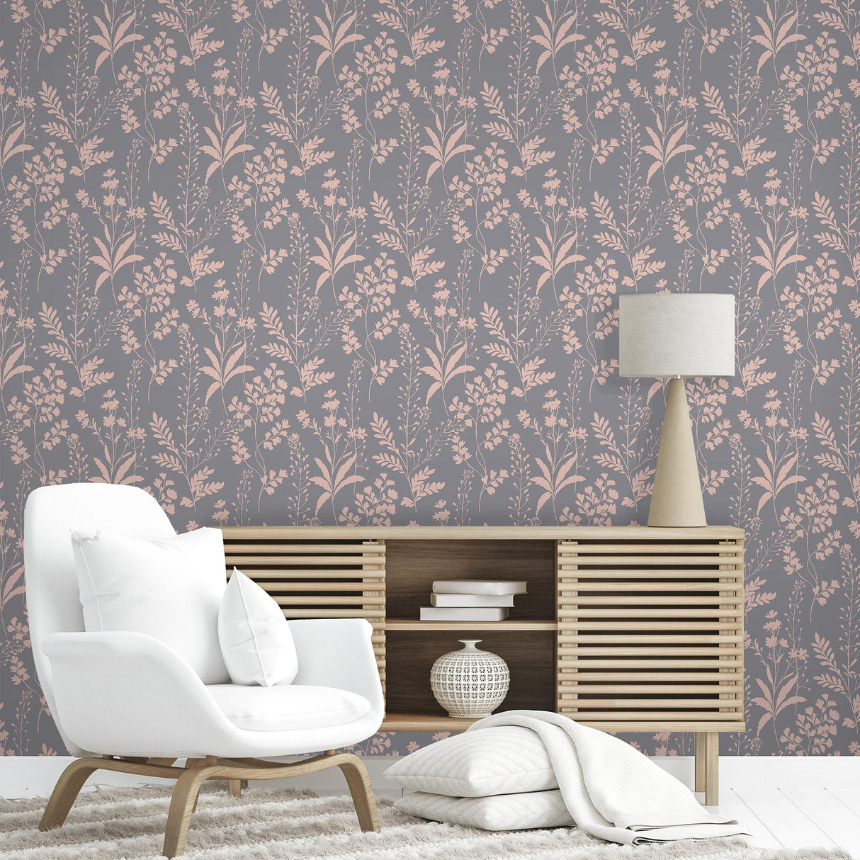 DecoratorsBest Wildflower Silhouettes Pink on Black Ground Wallpaper