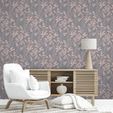 DecoratorsBest Wildflower Silhouettes Pink on Black Ground Wallpaper