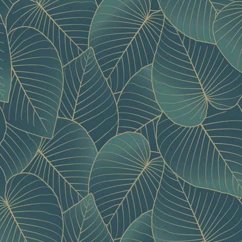 DecoratorsBest Graphic Leaves Dark Green with Foil Accents Wallpaper
