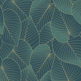 DecoratorsBest Graphic Leaves Dark Green with Foil Accents Wallpaper