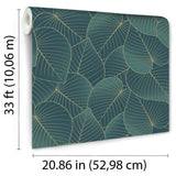 DecoratorsBest Graphic Leaves Dark Green with Foil Accents Wallpaper