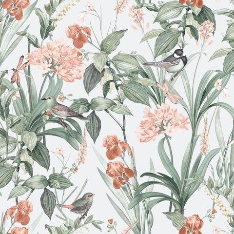 DecoratorsBest Mint Birds and Dragonflies Botanical Green Wallpaper