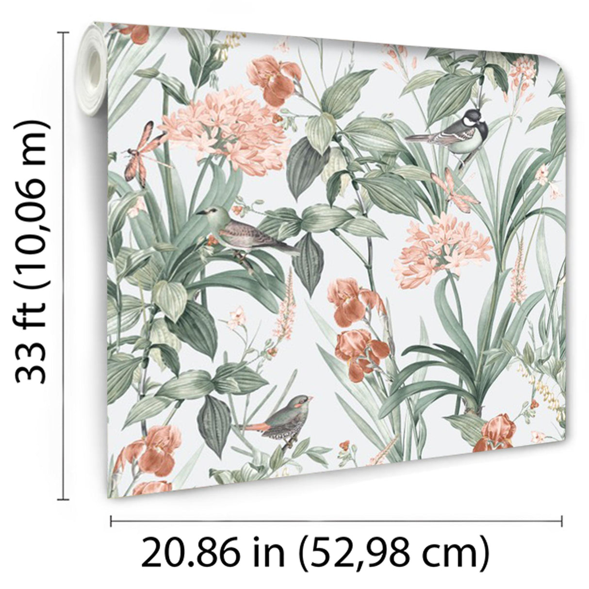 DecoratorsBest Mint Birds and Dragonflies Botanical Green Wallpaper