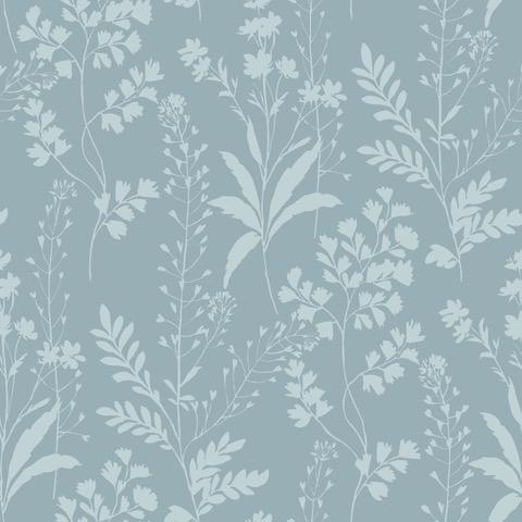 DecoratorsBest Wildflower Silhouettes Turquoise Blue Wallpaper