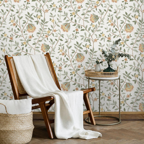 DecoratorsBest Vintage Botanical Blooms Green, Pink Wallpaper