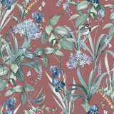 DecoratorsBest Mint Birds and Dragonflies Botanical Red Wallpaper