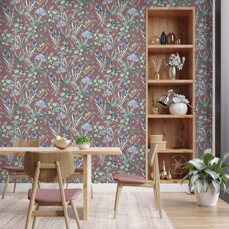 DecoratorsBest Mint Birds and Dragonflies Botanical Red Wallpaper