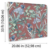 DecoratorsBest Mint Birds and Dragonflies Botanical Red Wallpaper