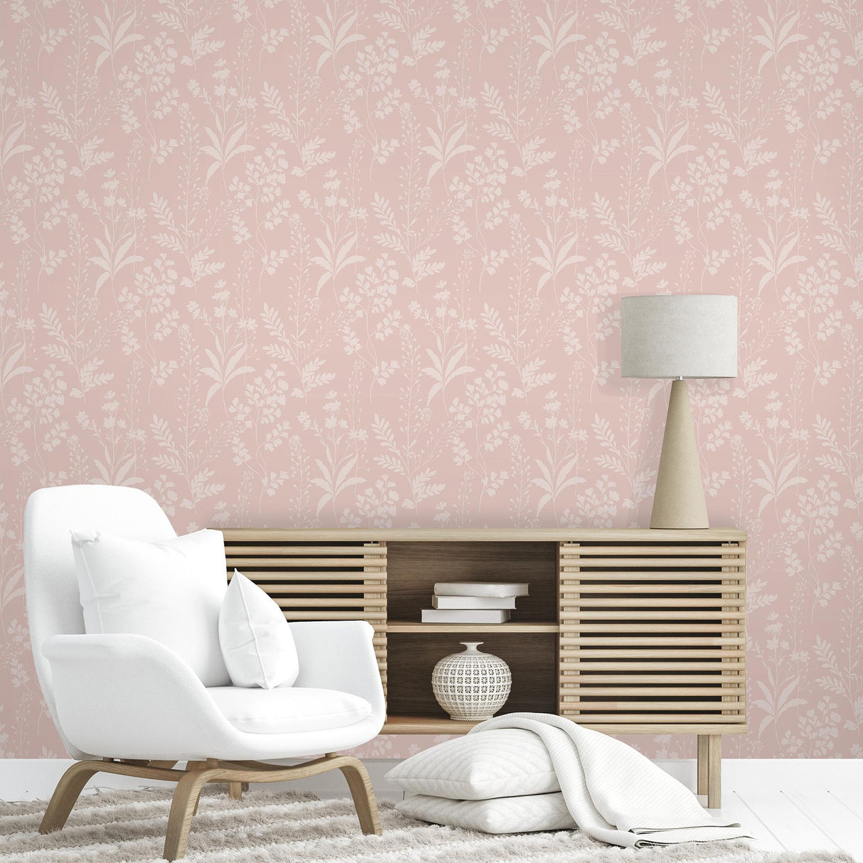 DecoratorsBest Wildflower Silhouettes Pink Wallpaper