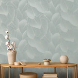 DecoratorsBest Graphic Leaves Light Green Aqua with Foil Accents Wallpaper