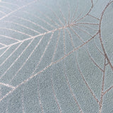 DecoratorsBest Graphic Leaves Light Green Aqua with Foil Accents Wallpaper