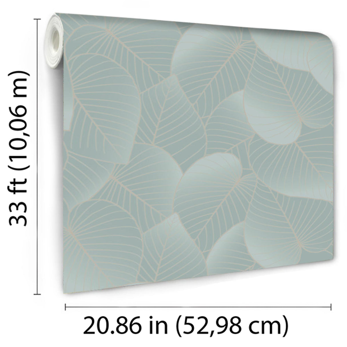 DecoratorsBest Graphic Leaves Light Green Aqua with Foil Accents Wallpaper