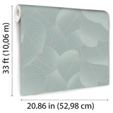 DecoratorsBest Graphic Leaves Light Green Aqua with Foil Accents Wallpaper