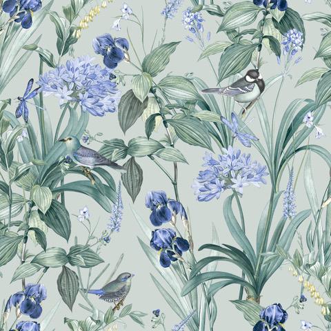 DecoratorsBest Mint Birds and Dragonflies Botanical Green 2 Ground Wallpaper