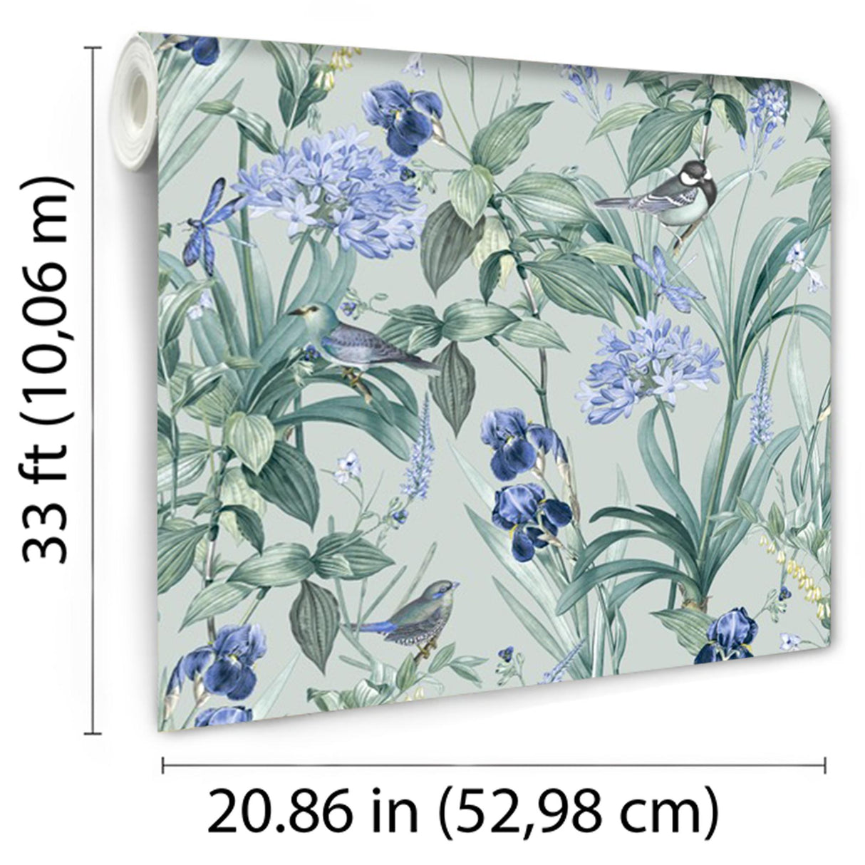 DecoratorsBest Mint Birds and Dragonflies Botanical Green 2 Ground Wallpaper