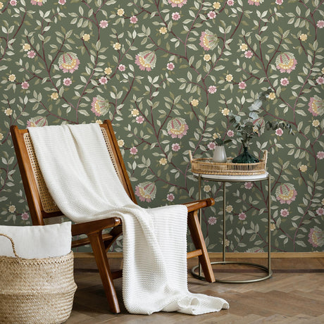 DecoratorsBest Vintage Botanical Blooms Forest Green Wallpaper