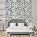 DecoratorsBest Botanical Print Blue with Ecru Cream Ground Wallpaper