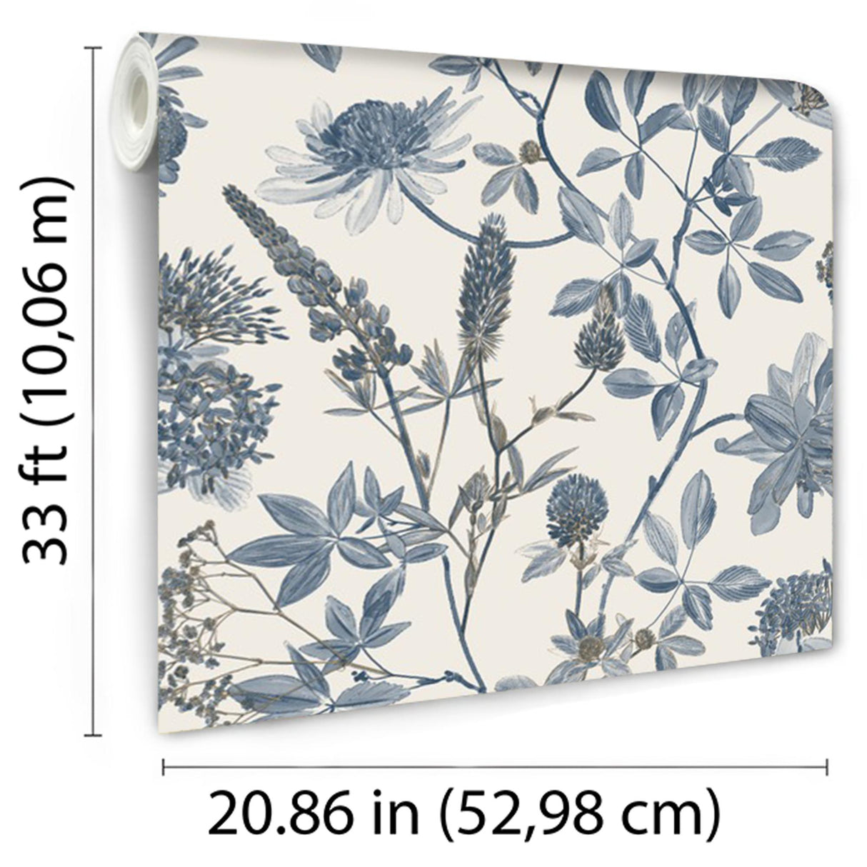 DecoratorsBest Botanical Print Blue with Ecru Cream Ground Wallpaper